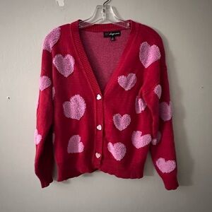 33 Degrees Red and Pink Heart Cardigan